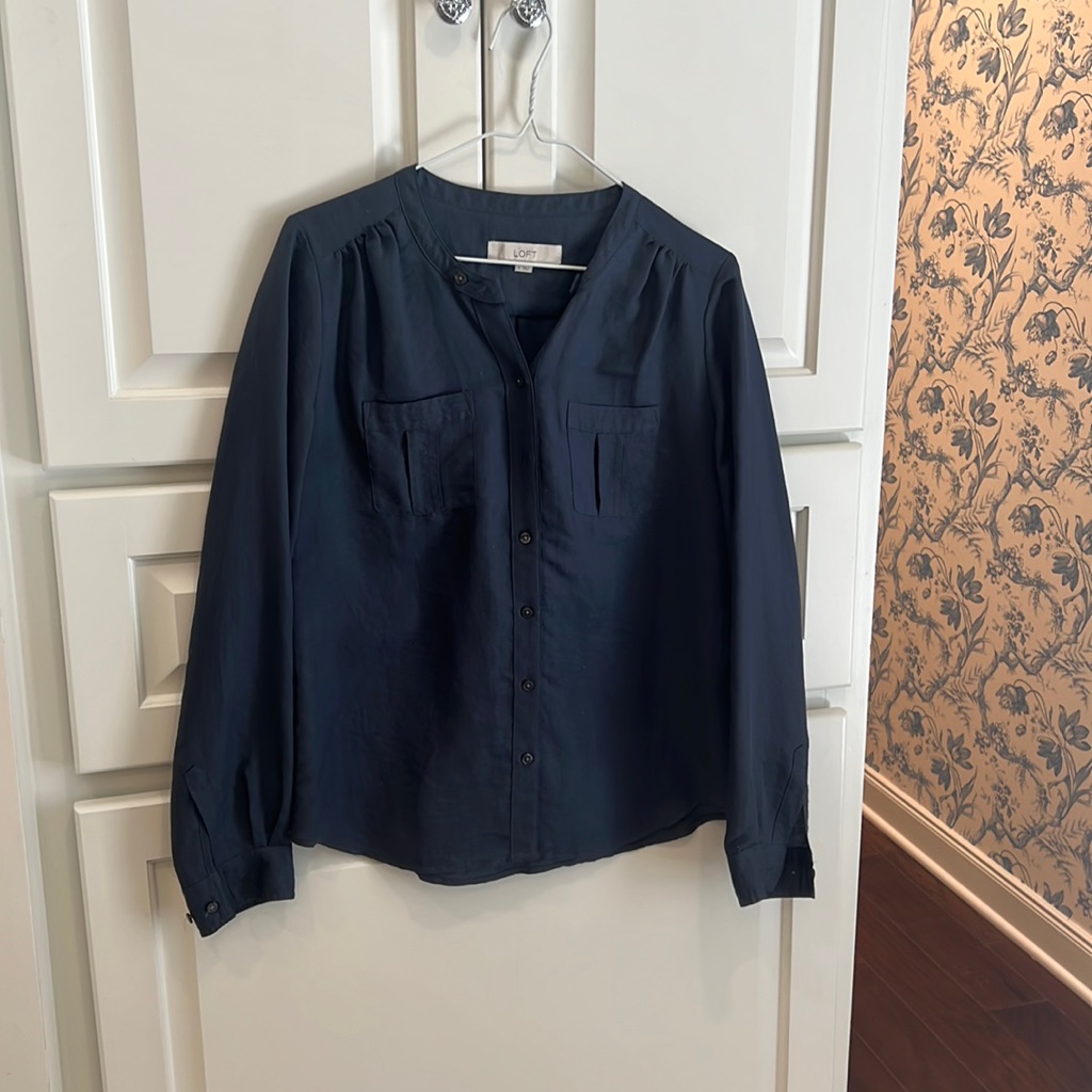 Loft Teal/Gray Button Down Top
